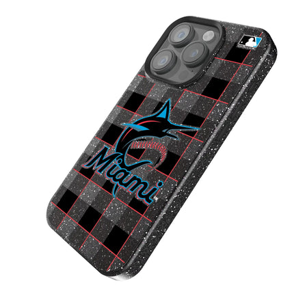 Miami Marlins Plaid Black Bling Phone Case for Apple iPhone
