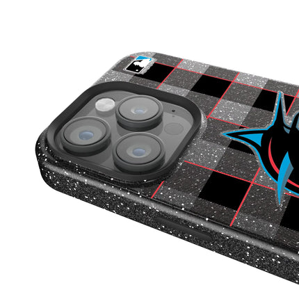 Miami Marlins Plaid Black Bling Phone Case for Apple iPhone