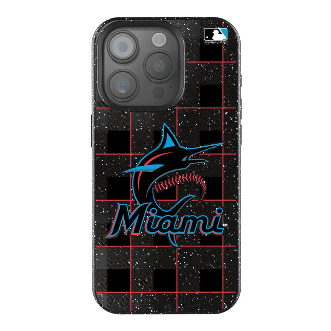 Miami Marlins Plaid Black Bling Phone Case for Apple iPhone