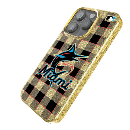 Miami Marlins Plaid Bling Phone Case for Apple iPhone