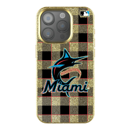 Miami Marlins Plaid Bling Phone Case for Apple iPhone