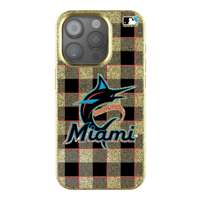 Miami Marlins Plaid Bling Phone Case for Apple iPhone