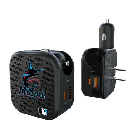 Miami Marlins Text Backdrop 2 in 1 USB A/C Charger