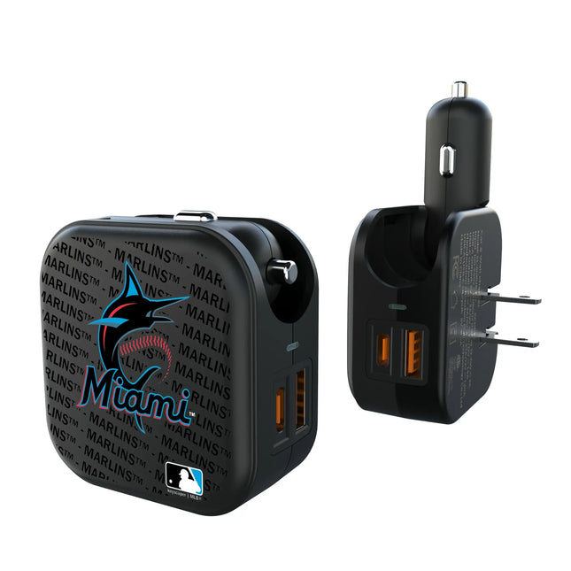 Miami Marlins Text Backdrop 2 in 1 USB A/C Charger