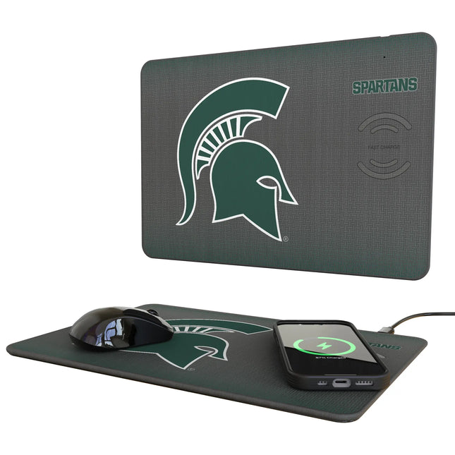 Michigan State University Spartans Linen 15-Watt Wireless Charger and Mouse Pad