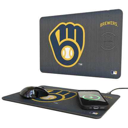 Milwaukee Brewers Linen 15-Watt Wireless Charger and Mouse Pad