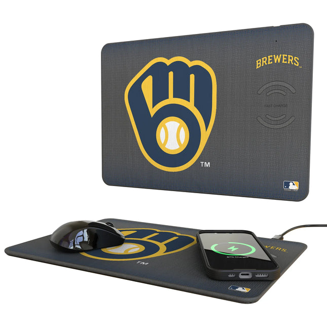 Milwaukee Brewers Linen 15-Watt Wireless Charger and Mouse Pad
