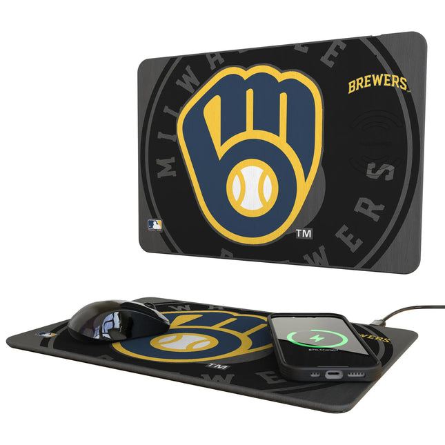 Milwaukee Brewers Monocolor Tilt 15-Watt Wireless Charger and Mouse Pad