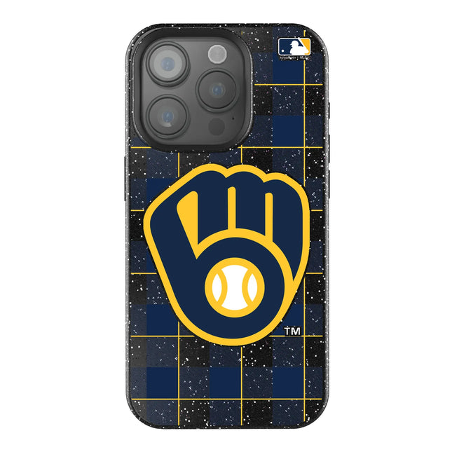 Milwaukee Brewers Plaid Black Bling Phone Case for Apple iPhone