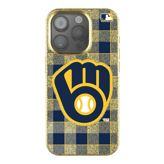 Milwaukee Brewers Plaid Bling Phone Case for Apple iPhone