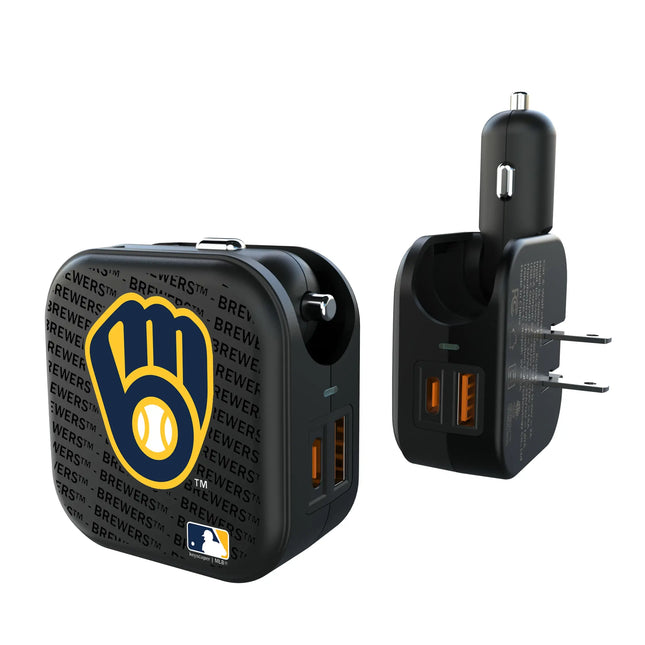Milwaukee Brewers Text Backdrop 2 in 1 USB A/C Charger