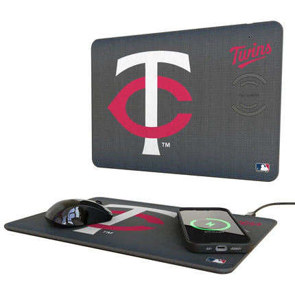 Minnesota Twins Linen 15-Watt Wireless Charger and Mouse Pad