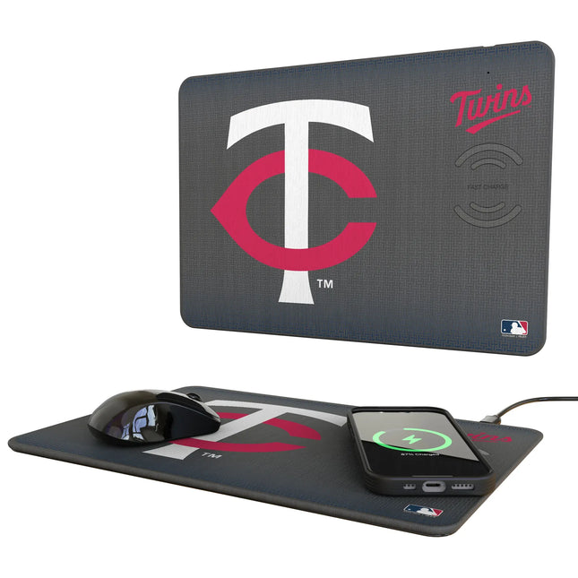 Minnesota Twins Linen 15-Watt Wireless Charger and Mouse Pad