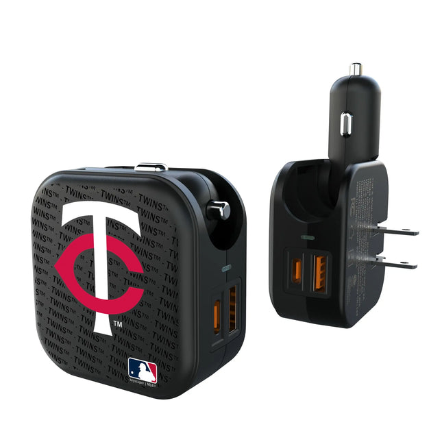 Minnesota Twins Text Backdrop 2 in 1 USB A/C Charger
