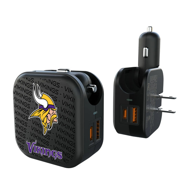 Minnesota Vikings Text Backdrop 2 in 1 USB A/C Charger