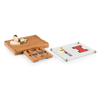 Illinois Fighting Illini Glass Top Cheese Cutting Board & Tools Set