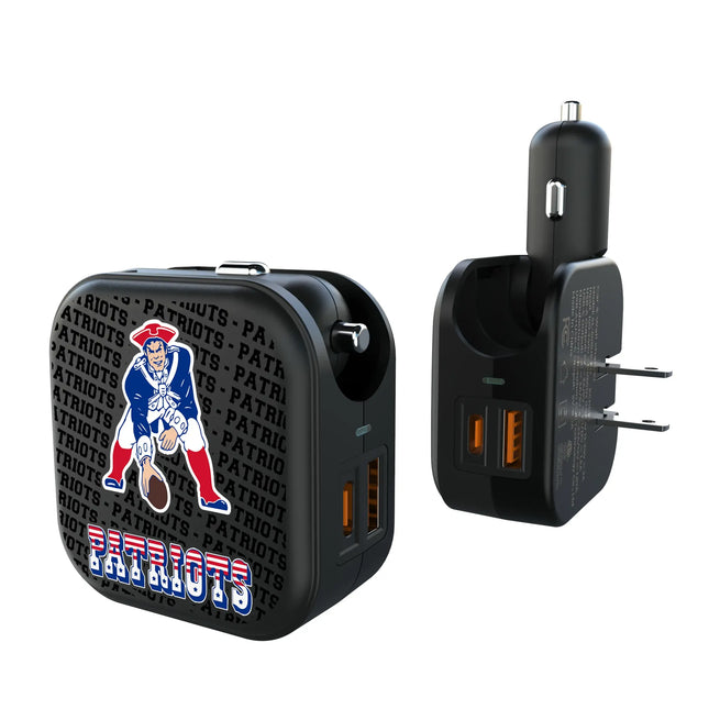 New England Patriots Historic Collection Text Backdrop 2 in 1 USB A/C Charger