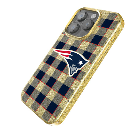 New England Patriots Plaid Bling Phone Case for Apple iPhone