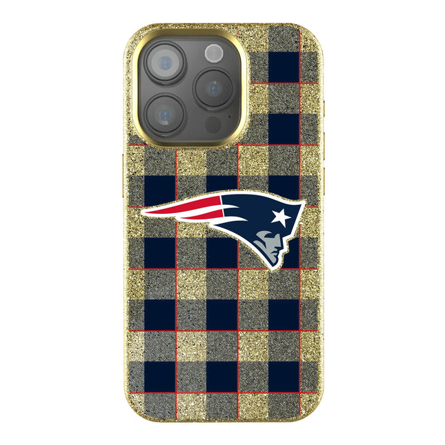 New England Patriots Plaid Bling Phone Case for Apple iPhone