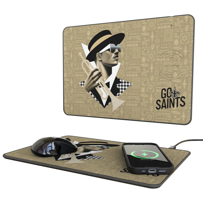 New Orleans Saints Deco 15-Watt Wireless Charger and Mouse Pad