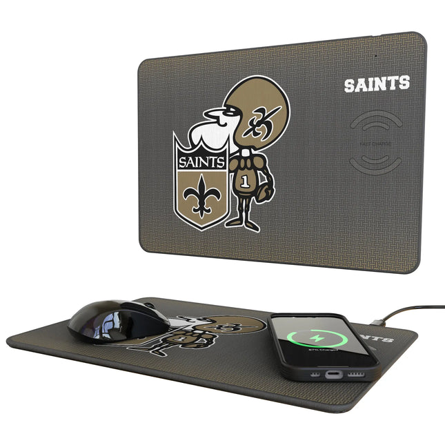 New Orleans Saints Historic Collection Linen 15-Watt Wireless Charger and Mouse Pad