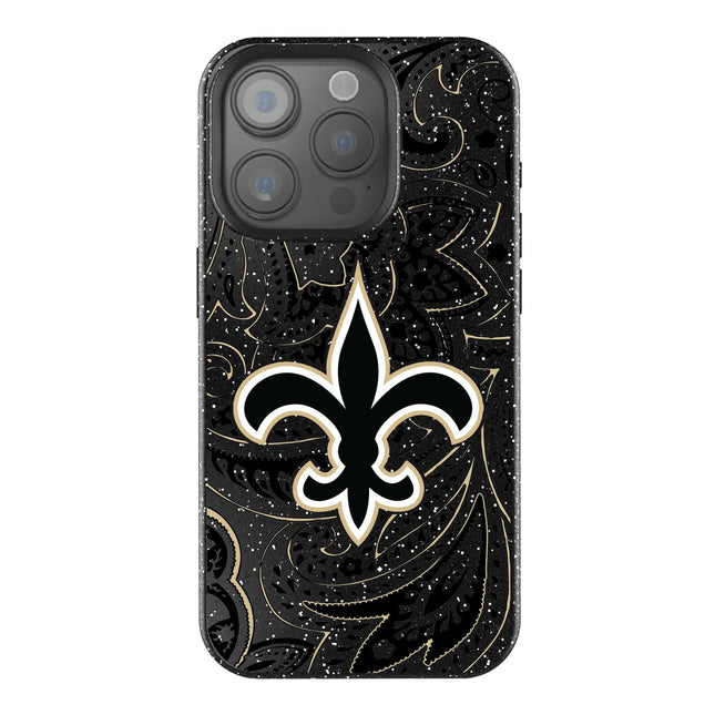 New Orleans Saints Paisley Black Bling Phone Case for Apple iPhone
