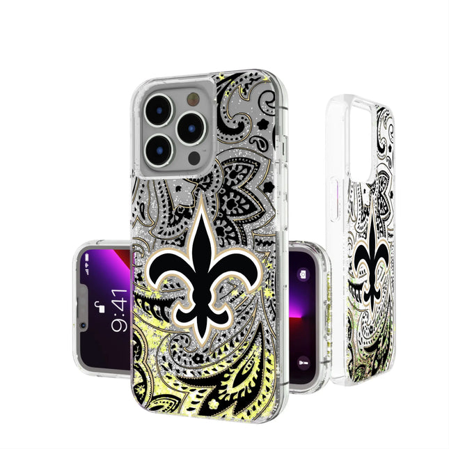 New Orleans Saints Paisley Glitter Phone Case for Apple iPhone