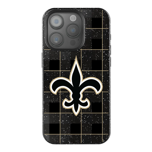 New Orleans Saints Plaid Black Bling Phone Case for Apple iPhone