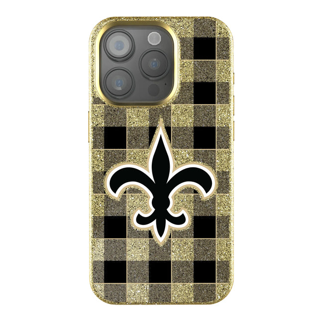 New Orleans Saints Plaid Bling Phone Case for Apple iPhone