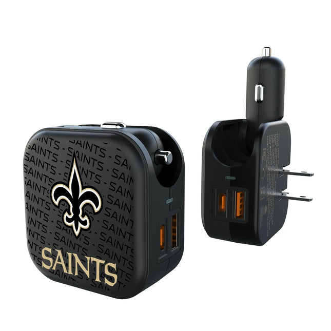 New Orleans Saints Text Backdrop 2 in 1 USB A/C Charger