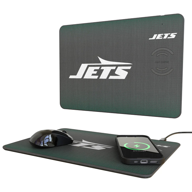 New York Jets Linen 15-Watt Wireless Charger and Mouse Pad