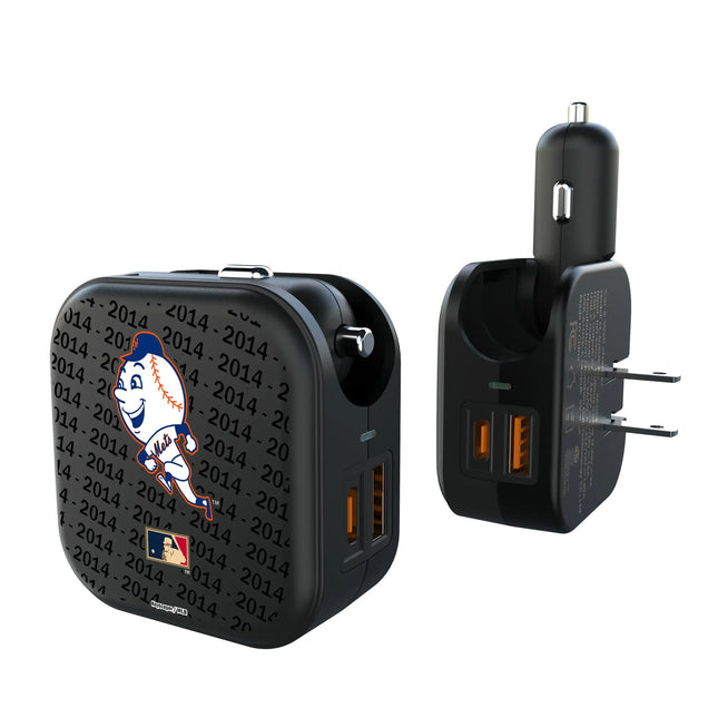 New York Mets 2014 - Cooperstown Collection Text Backdrop 2 in 1 USB A/C Charger