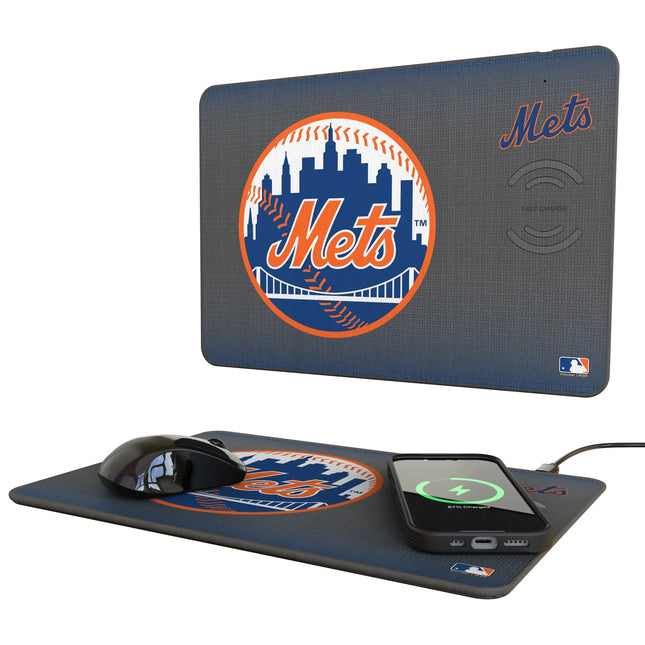 New York Mets Linen 15-Watt Wireless Charger and Mouse Pad