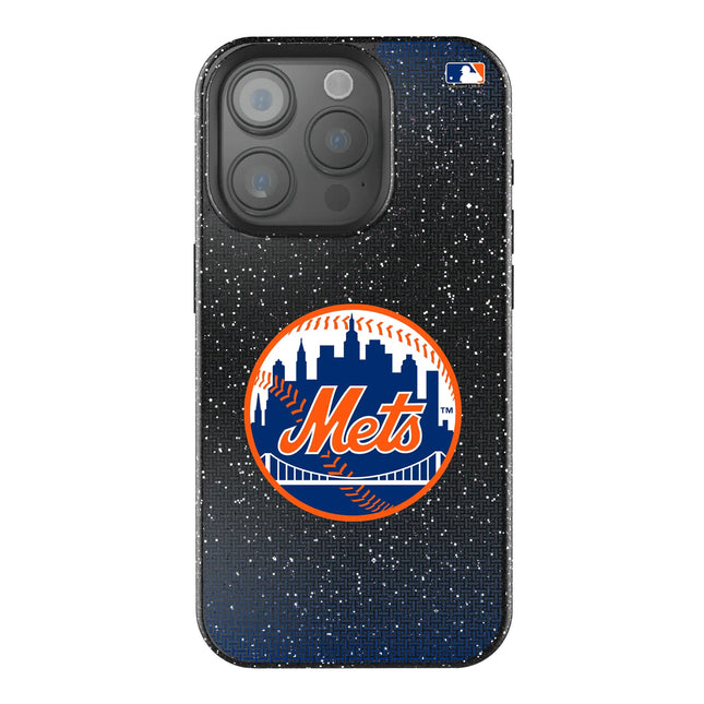 New York Mets Linen Black Bling Phone Case for Apple iPhone