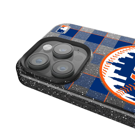 New York Mets Plaid Black Bling Phone Case for Apple iPhone