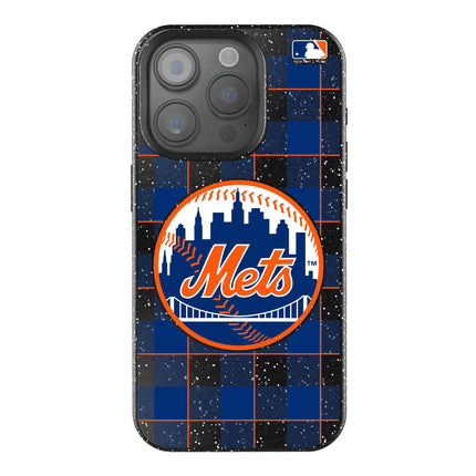 New York Mets Plaid Black Bling Phone Case for Apple iPhone