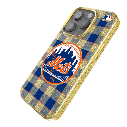 New York Mets Plaid Bling Phone Case for Apple iPhone