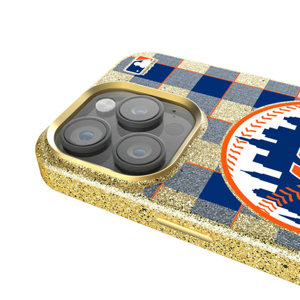 New York Mets Plaid Bling Phone Case for Apple iPhone