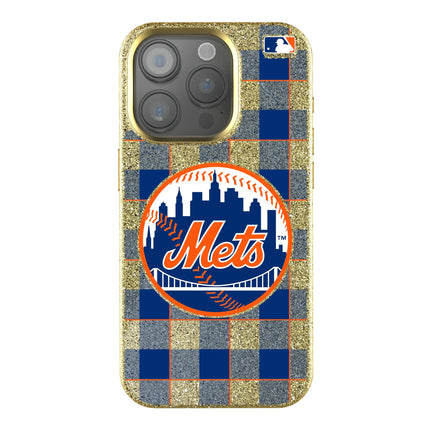 New York Mets Plaid Bling Phone Case for Apple iPhone