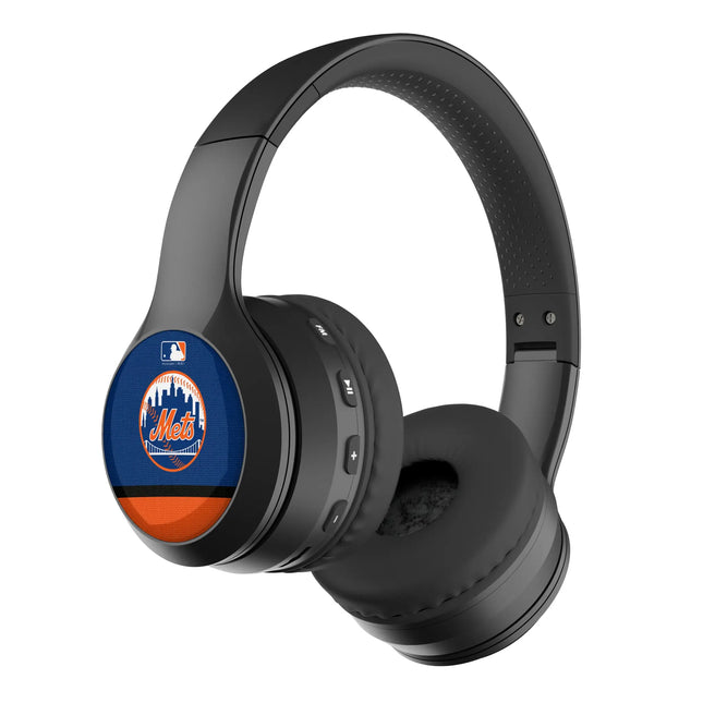 New York Mets Stripe Wireless Over-Ear BT Headphones With Case