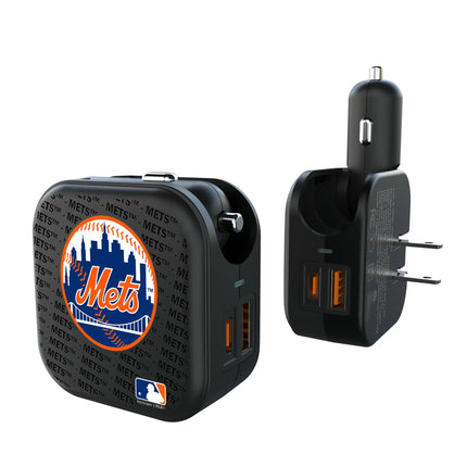 New York Mets Text Backdrop 2 in 1 USB A/C Charger