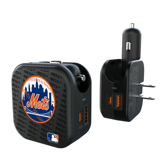New York Mets Text Backdrop 2 in 1 USB A/C Charger