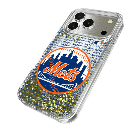 New York Mets Text Backdrop Glitter Phone Case for Apple iPhone