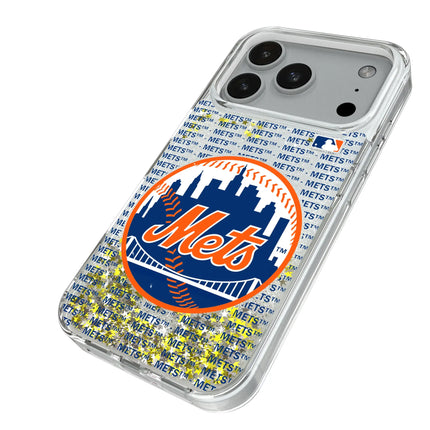 New York Mets Text Backdrop Glitter Phone Case for Apple iPhone