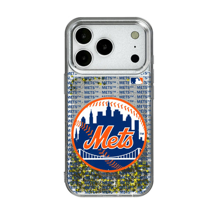 New York Mets Text Backdrop Glitter Phone Case for Apple iPhone