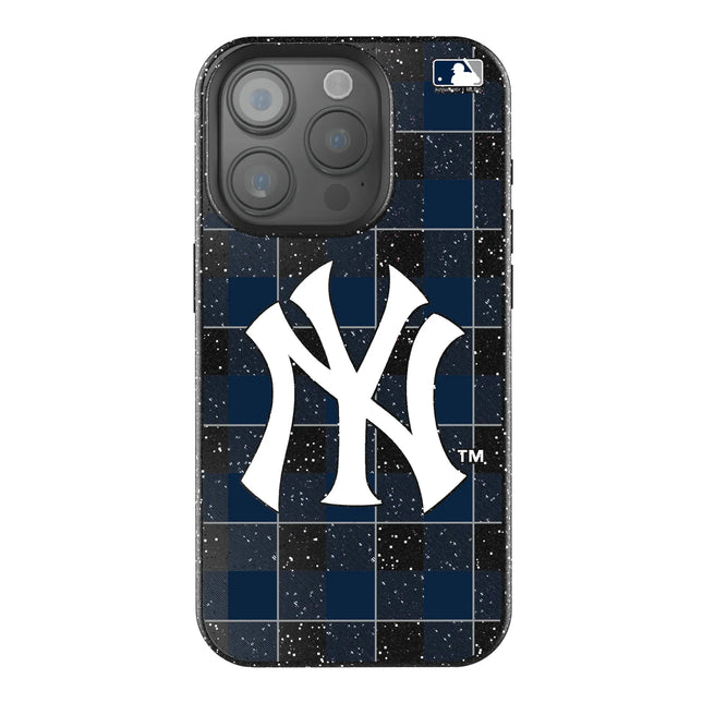 New York Yankees Plaid Black Bling Phone Case for Apple iPhone