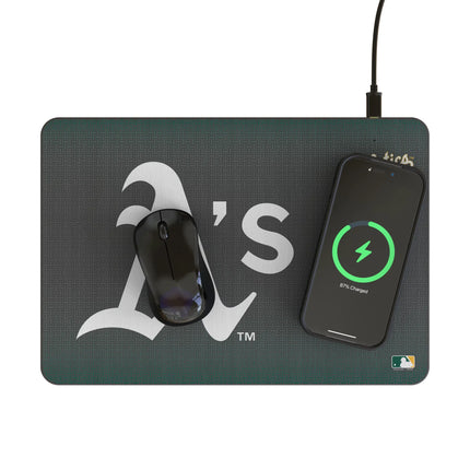 Oakland Athletics Linen 15-Watt Wireless Charger and Mouse Pad