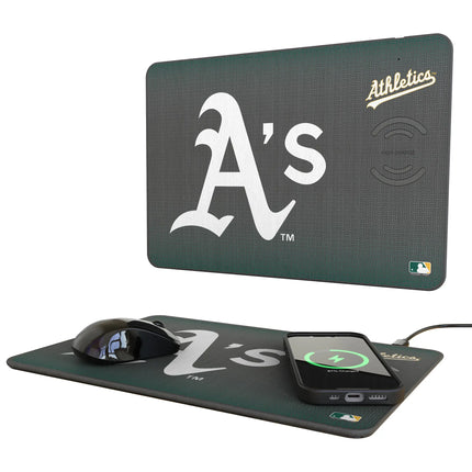 Oakland Athletics Linen 15-Watt Wireless Charger and Mouse Pad