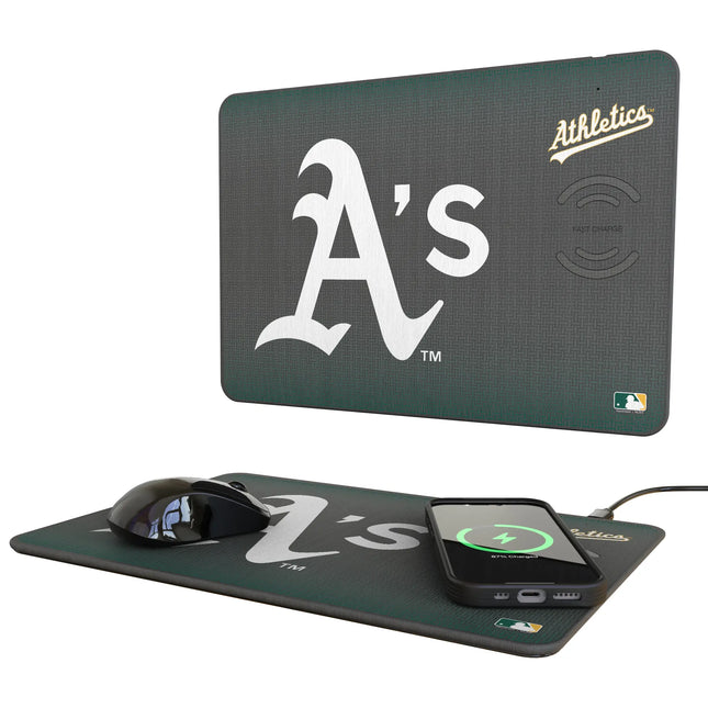 Oakland Athletics Linen 15-Watt Wireless Charger and Mouse Pad
