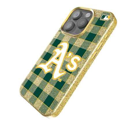 Oakland Athletics Plaid Bling Phone Case for Apple iPhone